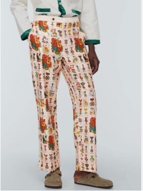 ★NWT Org. $1450 Bode Tobacco Signet Quilt Trousers Pink Multi Size 29★